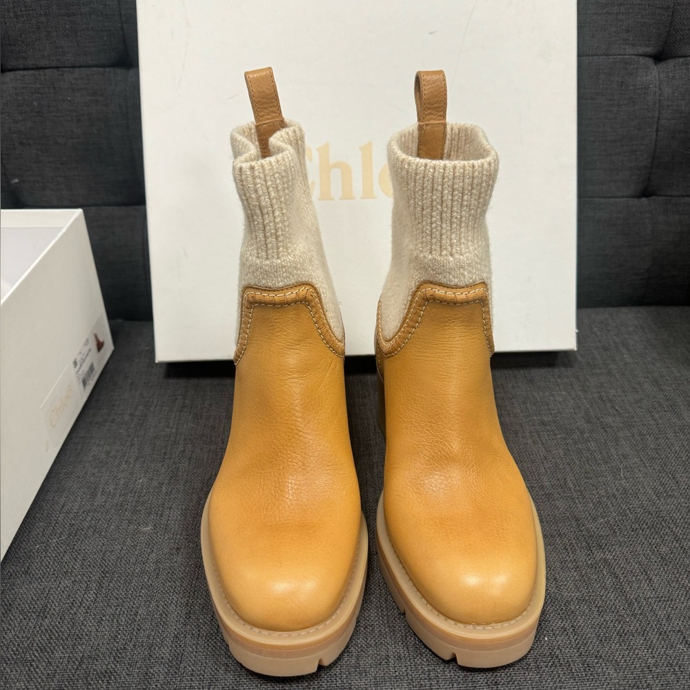 Chloe Neva Leather Sock Ankle Boots